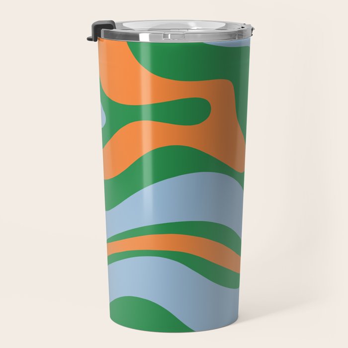 Bold Modern Retro Liquid Swirl Abstract Pattern Green Orange Baby Blue Travel Mug Gallery Image 3