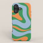 Bold Modern Retro Liquid Swirl Abstract Pattern Green Orange Baby Blue iPhone Case Gallery Image 1