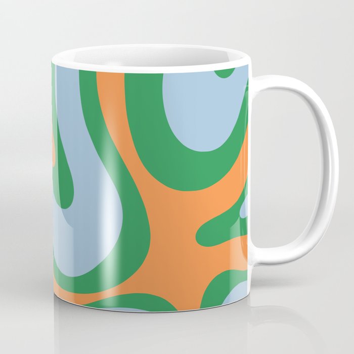 Bold Modern Retro Liquid Swirl Abstract Pattern Green Orange Baby Blue Coffee Mug Gallery Image 1