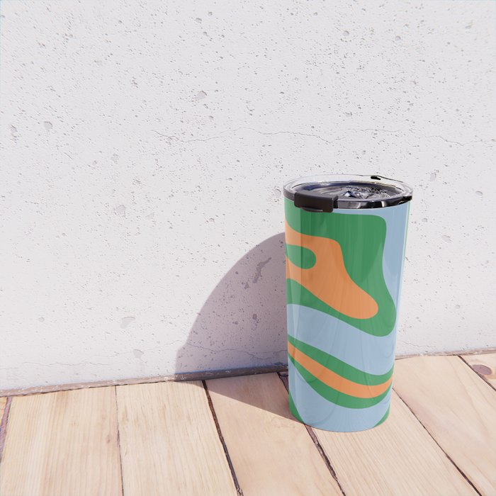 Bold Modern Retro Liquid Swirl Abstract Pattern Green Orange Baby Blue Travel Mug Gallery Image 4