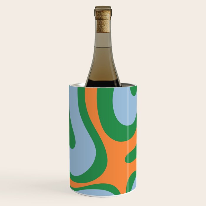 Bold Modern Retro Liquid Swirl Abstract Pattern Green Orange Baby Blue Wine Chiller Gallery Image 3