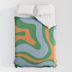 Bold Modern Retro Liquid Swirl Abstract Pattern Green Orange Baby Blue Duvet Cover Gallery Image 6