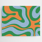 Bold Modern Retro Liquid Swirl Abstract Pattern Green Orange Baby Blue Jigsaw Puzzle Gallery Image 1