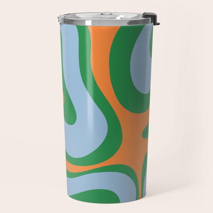 Bold Modern Retro Liquid Swirl Abstract Pattern Green Orange Baby Blue Travel Mug Gallery Image 2