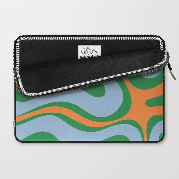 Bold Modern Retro Liquid Swirl Abstract Pattern Green Orange Baby Blue Laptop Sleeve Gallery Image 2