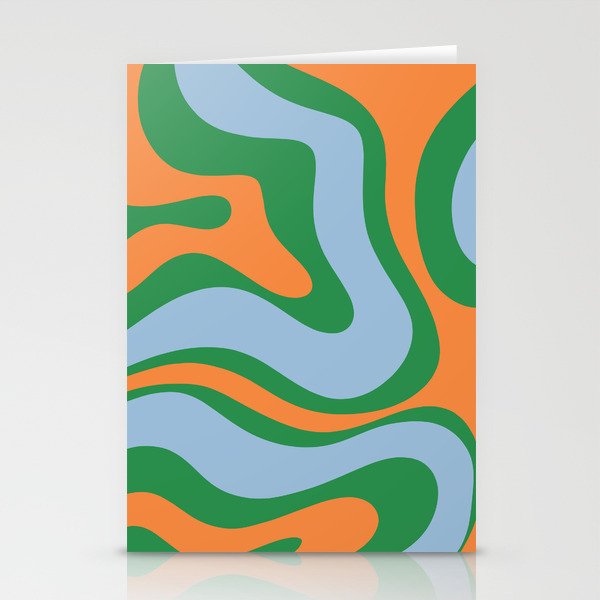 Bold Modern Retro Liquid Swirl Abstract Pattern Green Orange Baby Blue Stationery Card Gallery Image 2