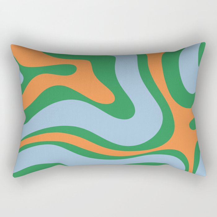 Bold Modern Retro Liquid Swirl Abstract Pattern Green Orange Baby Blue Rectangular Pillow Gallery Image 2