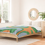 Bold Modern Retro Liquid Swirl Abstract Pattern Green Orange Baby Blue Duvet Cover Gallery Image 2