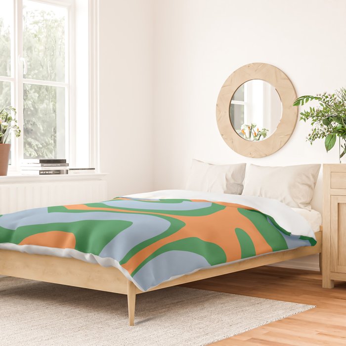 Bold Modern Retro Liquid Swirl Abstract Pattern Green Orange Baby Blue Duvet Cover Gallery Image 2