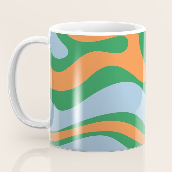 Bold Modern Retro Liquid Swirl Abstract Pattern Green Orange Baby Blue Coffee Mug Gallery Image 3