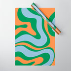 Bold Modern Retro Liquid Swirl Abstract Pattern Green Orange Baby Blue Wrapping Paper Gallery Image 1