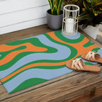 Bold Modern Retro Liquid Swirl Abstract Pattern Green Orange Baby Blue Outdoor Rug Gallery Image 2