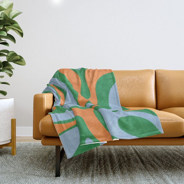 Bold Modern Retro Liquid Swirl Abstract Pattern Green Orange Baby Blue Throw Blanket Gallery Image 1