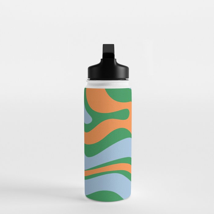 Bold Modern Retro Liquid Swirl Abstract Pattern Green Orange Baby Blue Water Bottle Gallery Image 3
