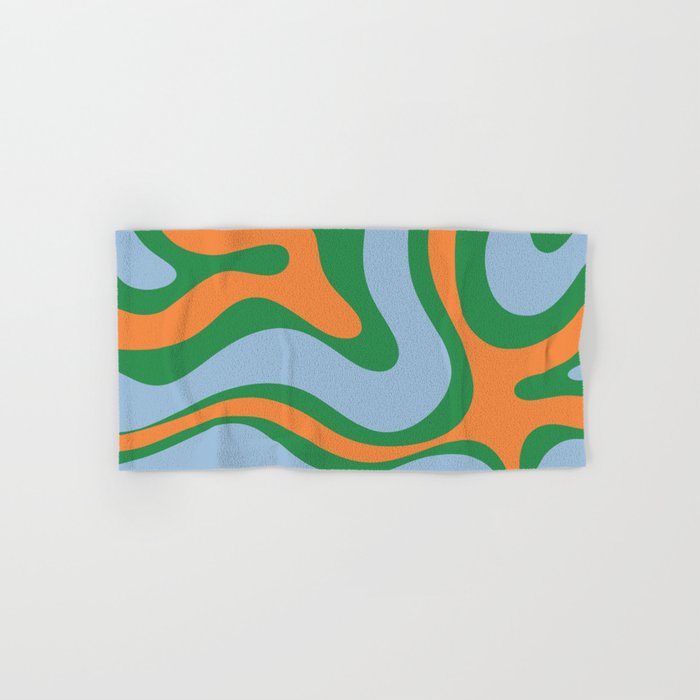 Bold Modern Retro Liquid Swirl Abstract Pattern Green Orange Baby Blue Bath Towel Gallery Image 1