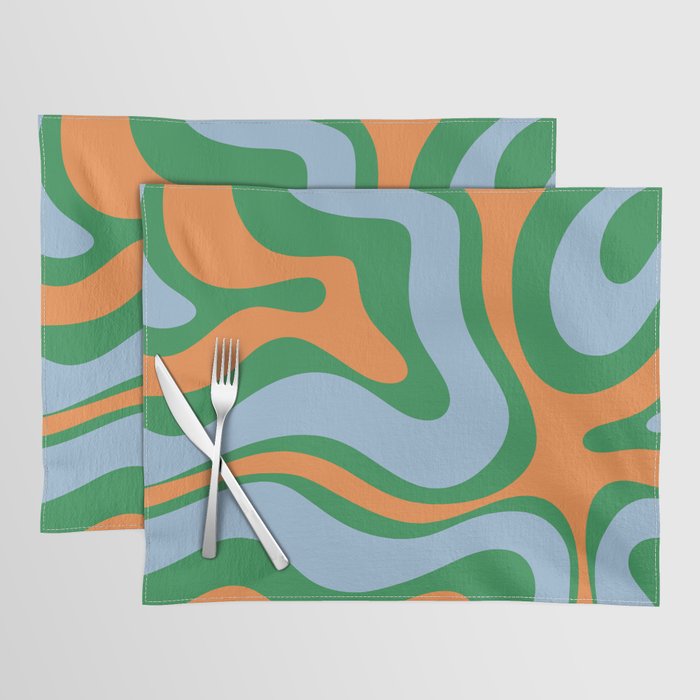 Bold Modern Retro Liquid Swirl Abstract Pattern Green Orange Baby Blue Placemat Gallery Image 1