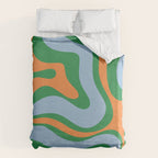 Bold Modern Retro Liquid Swirl Abstract Pattern Green Orange Baby Blue Duvet Cover Gallery Image 6