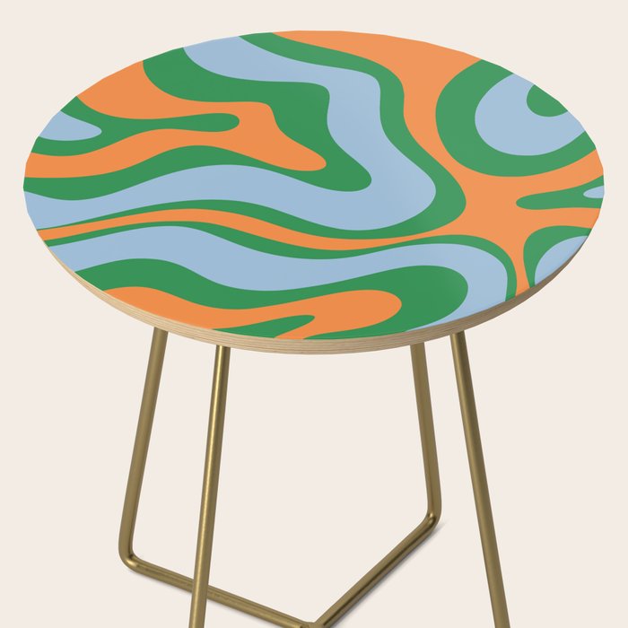 Bold Modern Retro Liquid Swirl Abstract Pattern Green Orange Baby Blue Side Table Gallery Image 2