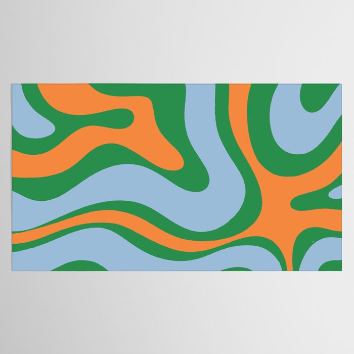 Bold Modern Retro Liquid Swirl Abstract Pattern Green Orange Baby Blue Tablecloth Gallery Image 2