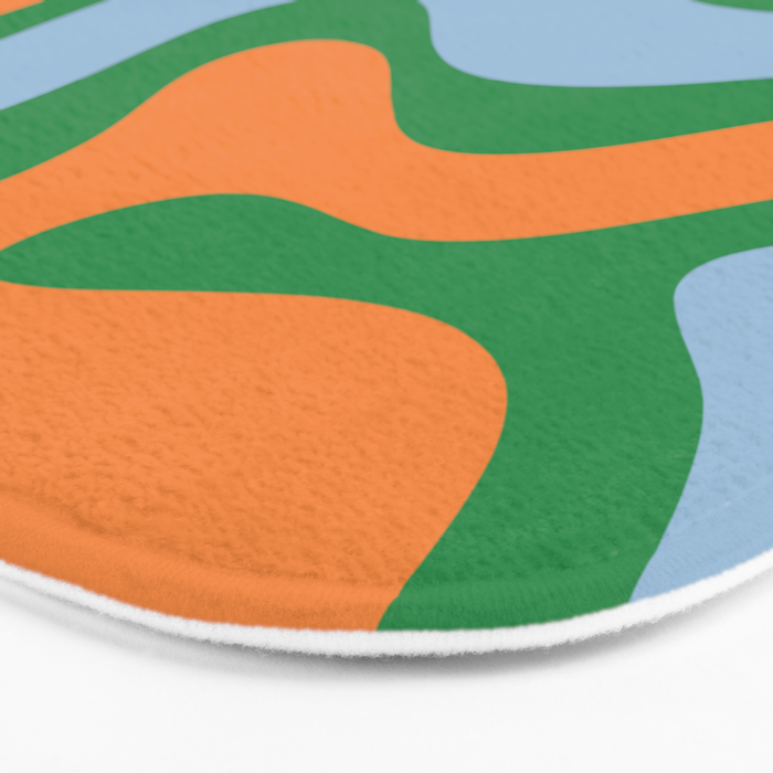 Bold Modern Retro Liquid Swirl Abstract Pattern Green Orange Baby Blue Bath Mat Gallery Image 3