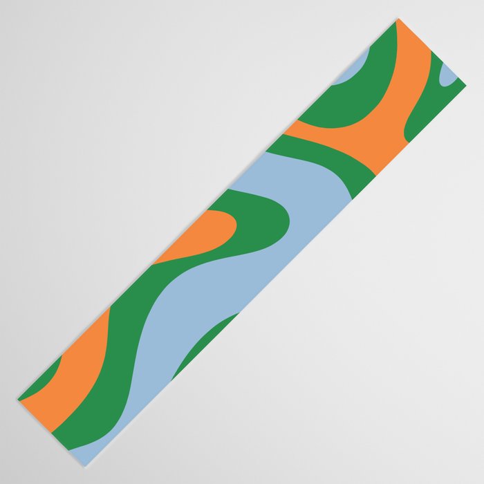 Bold Modern Retro Liquid Swirl Abstract Pattern Green Orange Baby Blue Table Runner Gallery Image 3