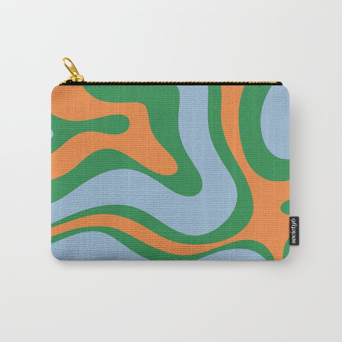Bold Modern Retro Liquid Swirl Abstract Pattern Green Orange Baby Blue Carry All Pouch Gallery Image 1