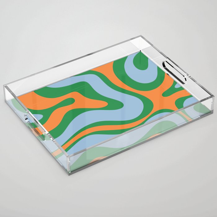 Bold Modern Retro Liquid Swirl Abstract Pattern Green Orange Baby Blue Acrylic Tray Gallery Image 1