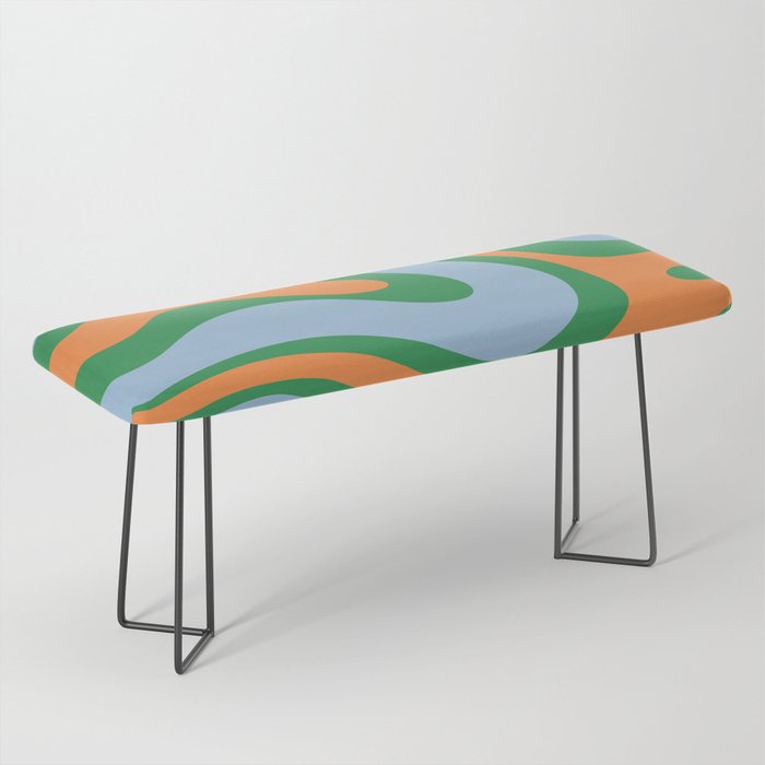 Bold Modern Retro Liquid Swirl Abstract Pattern Green Orange Baby Blue Bench Gallery Image 1
