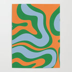 Bold Modern Retro Liquid Swirl Abstract Pattern Green Orange Baby Blue Poster Gallery Image 4