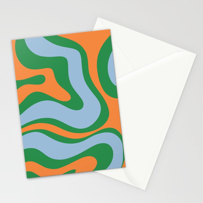 Bold Modern Retro Liquid Swirl Abstract Pattern Green Orange Baby Blue Stationery Card Gallery Image 2