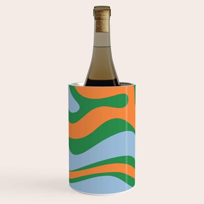 Bold Modern Retro Liquid Swirl Abstract Pattern Green Orange Baby Blue Wine Chiller Gallery Image 2