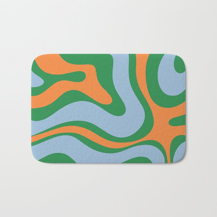 Bold Modern Retro Liquid Swirl Abstract Pattern Green Orange Baby Blue Bath Mat Gallery Image 1
