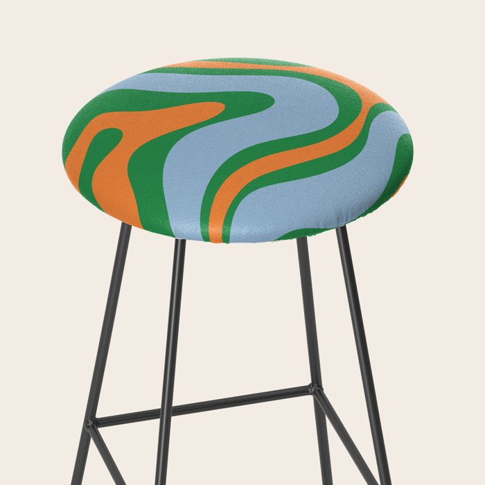 Bold Modern Retro Liquid Swirl Abstract Pattern Green Orange Baby Blue Stool Gallery Image 2