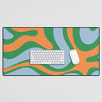 Bold Modern Retro Liquid Swirl Abstract Pattern Green Orange Baby Blue Desk Mat Gallery Image 1