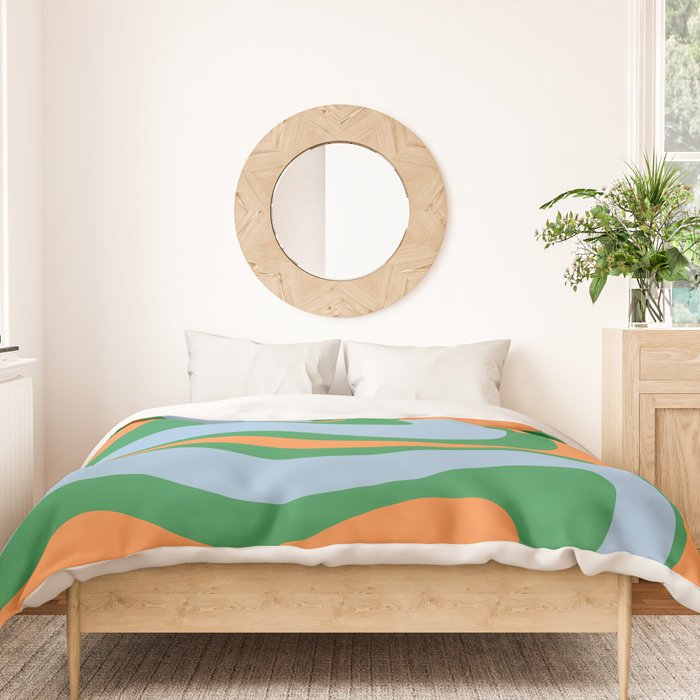 Bold Modern Retro Liquid Swirl Abstract Pattern Green Orange Baby Blue Duvet Cover Gallery Image 3