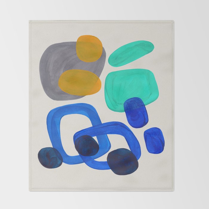 Mid Century Modern Abstract Minimalist Fun Colorful Shapes Marine Green Retro Vintage Fun Shapes Throw Blanket Gallery Image 2