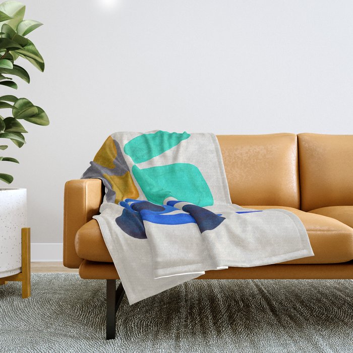 Mid Century Modern Abstract Minimalist Fun Colorful Shapes Marine Green Retro Vintage Fun Shapes Throw Blanket Gallery Image 1