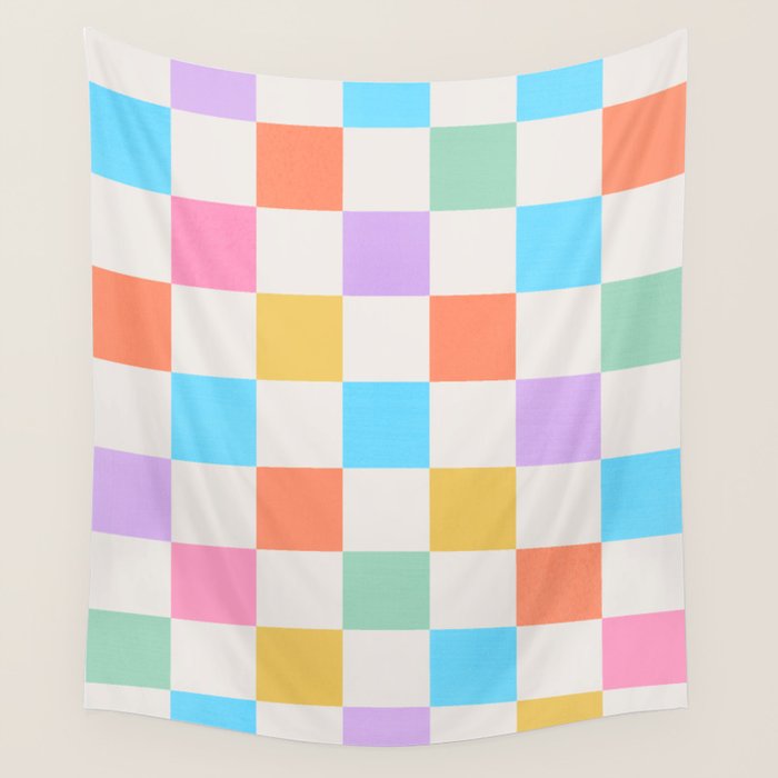 Pastel Checkered Pattern Wall Tapestry Gallery Image 1