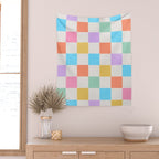 Pastel Checkered Pattern Wall Tapestry Gallery Image 2