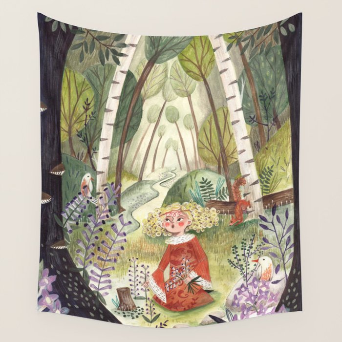 Kids Fairytale Folktale The forest of Lilacs  Wall Tapestry Gallery Image 4