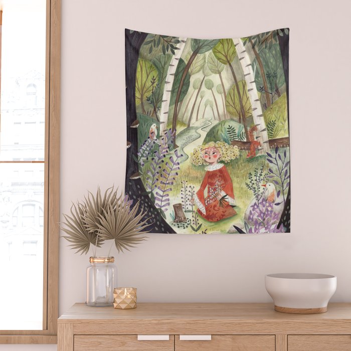 Kids Fairytale Folktale The forest of Lilacs  Wall Tapestry Gallery Image 2