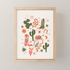 Retro Western-Inspired Pattern with Cacti, Snakes, and Cowboy Boots Mini Art Print Gallery Image 1