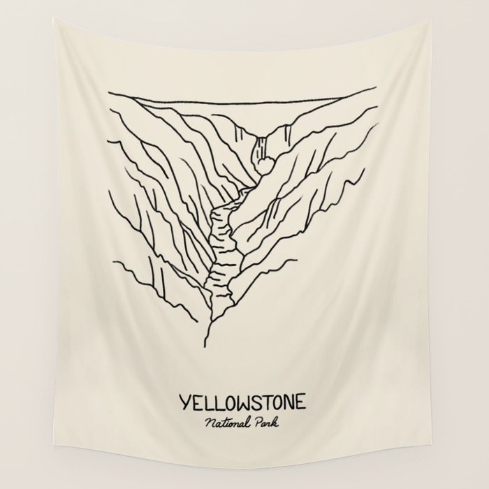 Yellowstone National Park Black on Cream Wall Tapestry Gallery Image 1
