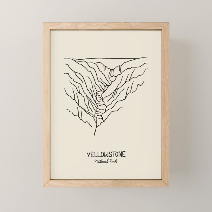 Yellowstone National Park Black on Cream Mini Art Print Gallery Image 1