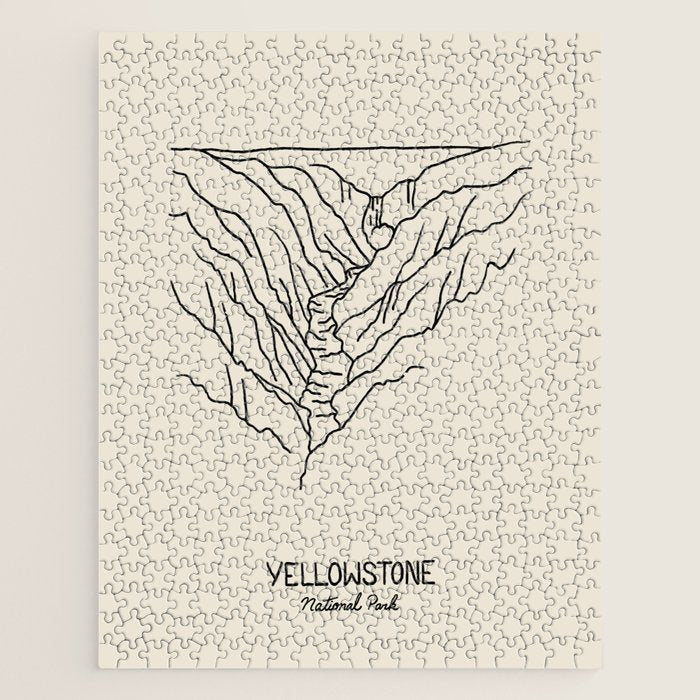 Yellowstone National Park Black on Cream Jigsaw Puzzle Gallery Image 1