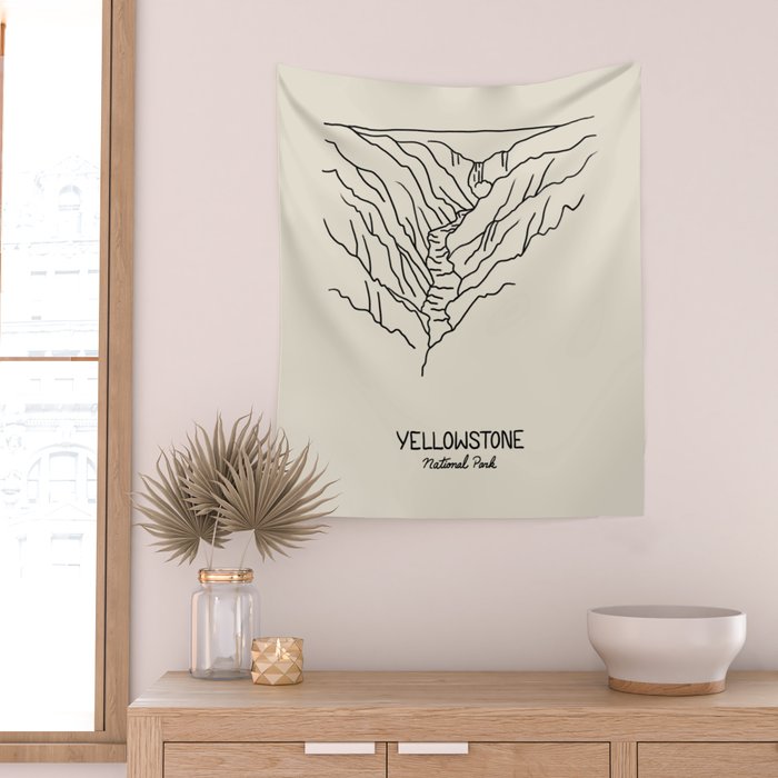 Yellowstone National Park Black on Cream Wall Tapestry Gallery Image 2