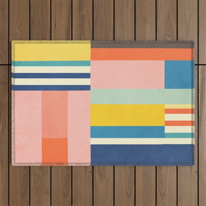 Bright Pastels Geometric Colorful Abstract Artwork Outdoor Rug Gallery Image 1