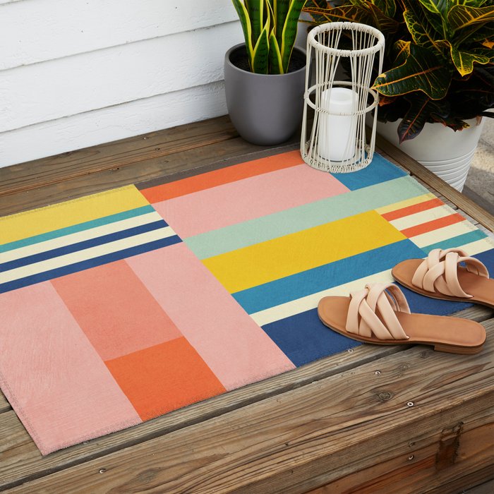Bright Pastels Geometric Colorful Abstract Artwork Outdoor Rug Gallery Image 2