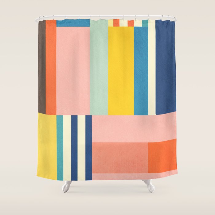 Bright Pastels Geometric Colorful Abstract Artwork Shower Curtain Gallery Image 1