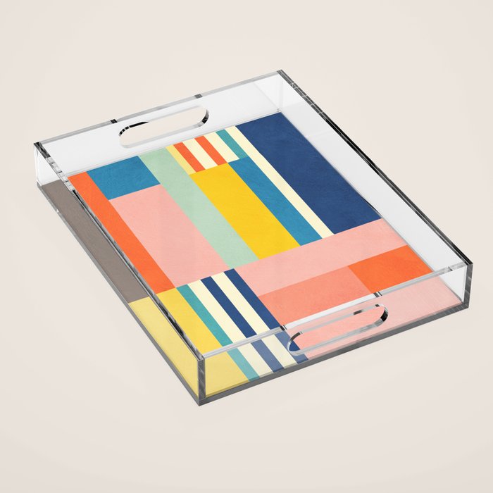 Bright Pastels Geometric Colorful Abstract Artwork Acrylic Tray Gallery Image 1